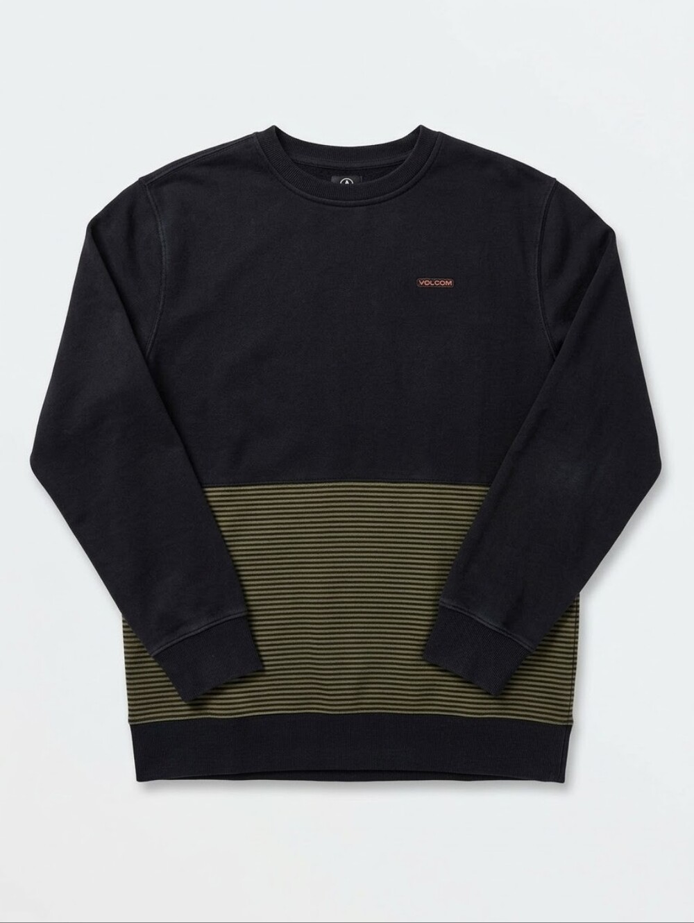 Volcom Men's Forzee Crew Neck Pullover Sweatshirt Black Military Green **EUC**